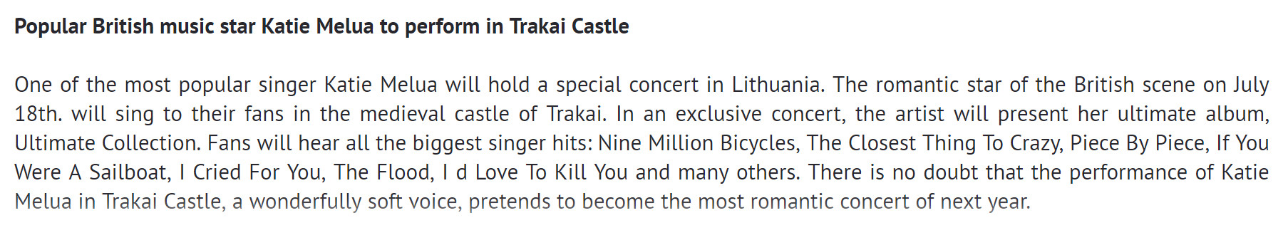 trakai concert description